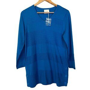NWOT Edinburgh Knitwear EK Blue V-Neck‎ Tunic Sweater M Scotland Quiet Luxury
